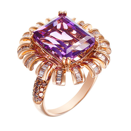 Кольцо из красного золота с бриллиантами, аметистом