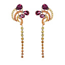 Серьги из желтого золота с родолитами, сапфирами