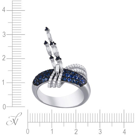 Кольцо из белого золота с бриллиантами, сапфирами