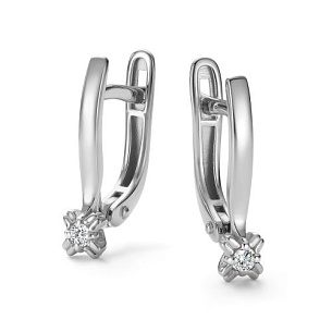 Серьги с английским замком из белого золота с бриллиантом