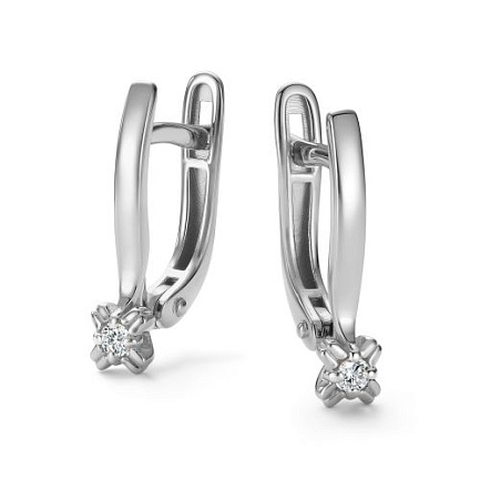 Серьги с английским замком из белого золота с бриллиантами