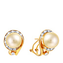 Серьги из желтого золота с бриллиантами, жемчугом