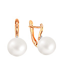 Серьги из красного золота с жемчугом, фианитом