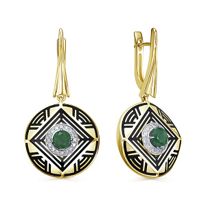 Серьги с английским замком из желтого золота с бриллиантами