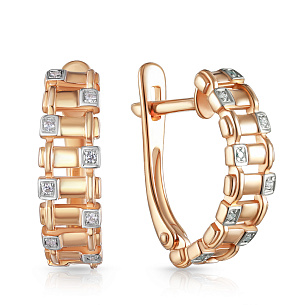 Серьги с английским замком из красного золота с фианитом