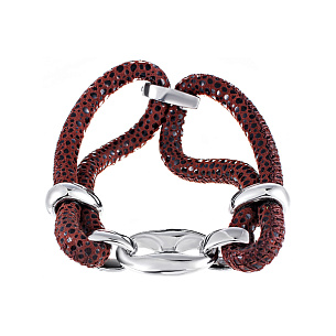 Браслет декоративный из серебра с кожей