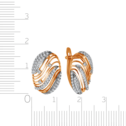 Серьги с английским замком из красного золота с фианитом