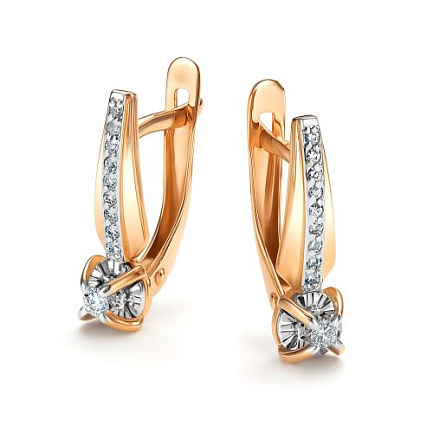 Серьги с английским замком из красного золота с бриллиантами