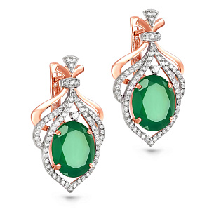 Серьги с английским замком из красного золота с ониксом