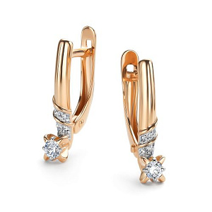 Серьги с английским замком из красного золота с бриллиантами