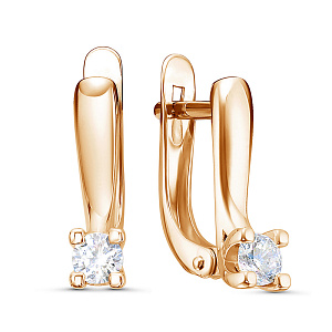 Серьги с английским замком из красного золота с фианитами