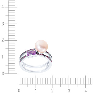 Кольцо из серебра с аметистом, жемчугом, фианитом