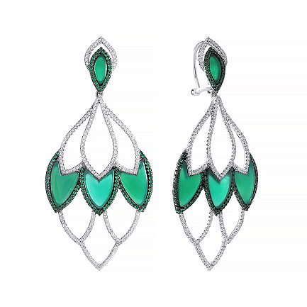 Серьги с агатом, фианитом из серебра