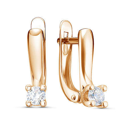 Серьги с английским замком из красного золота с фианитами