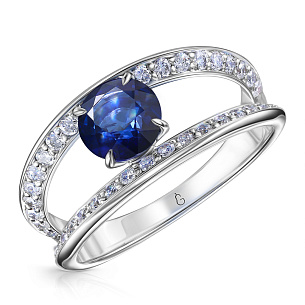 Кольцо из белого золота с бриллиантами и сапфиром