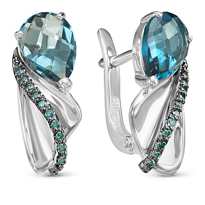 Серьги из белого золота с бриллиантами, топазами