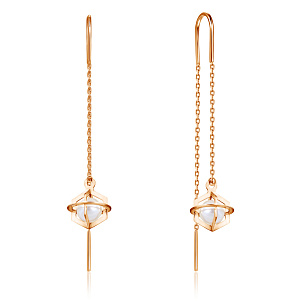 Продевки из красного золота с жемчугом, плетение якорное