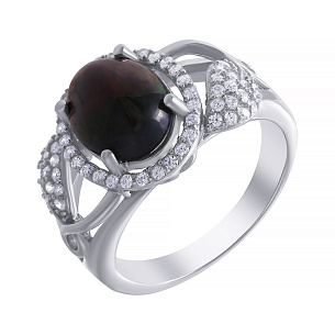 Кольцо из серебра с опал, фианитом