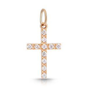 Крест из красного золота с фианитами