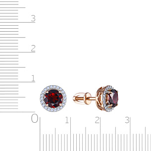 Серьги Пусеты из красного золота с бриллиантами и гранатом