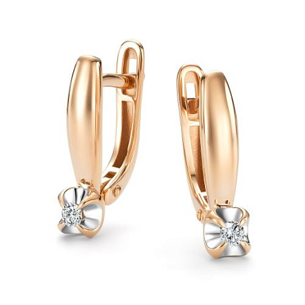 Серьги с английским замком из красного золота с бриллиантами