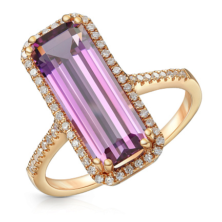 Кольцо из красного золота с аметистом, бриллиантами