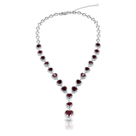 Колье из серебра с гранатом, фианитом