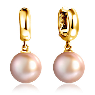 Серьги с английским замком из желтого золота с жемчугом