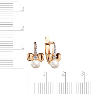 Серьги детские из красного золота с жемчугом, фианитом