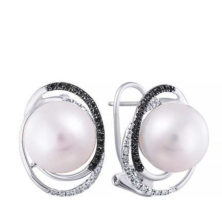 Серьги из белого золота с бриллиантами, жемчугом