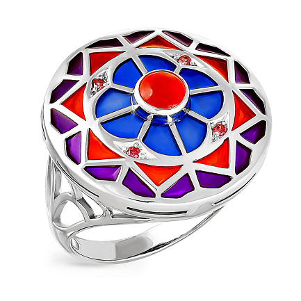 Кольцо из серебра с ониксом, фианитами Сваровски