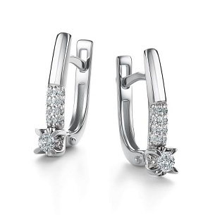 Серьги с английским замком из белого золота с бриллиантом