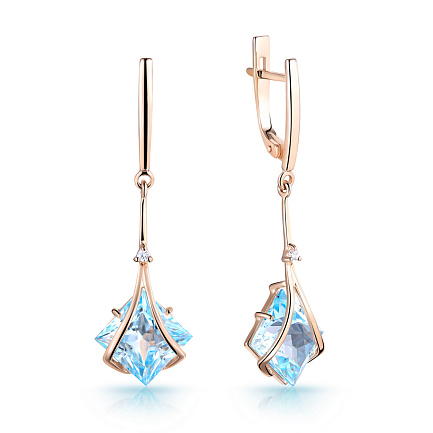 Серьги с английским замком из красного золота с топазом