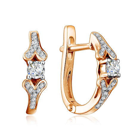 Серьги с английским замком из красного золота с бриллиантами