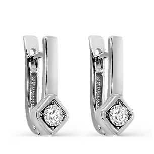 Серьги с английским замком из белого золота с бриллиантами