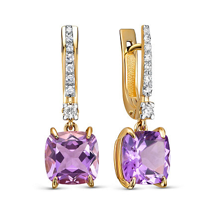 Серьги с английским замком из желтого золота с бриллиантами