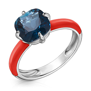 Кольцо из серебра с топазом, эмалью