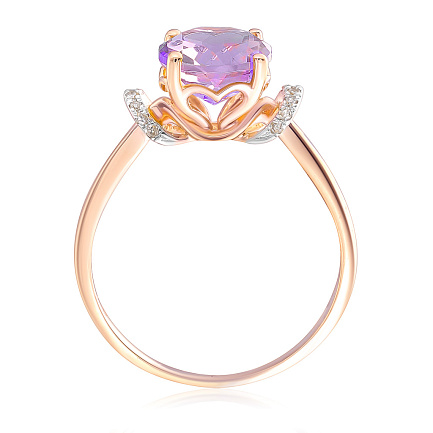 Кольцо из красного золота с бриллиантами, аметистом