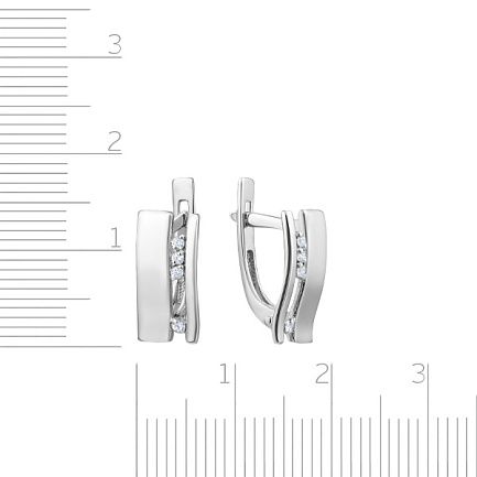 Серьги с английским замком из белого золота с фианитом