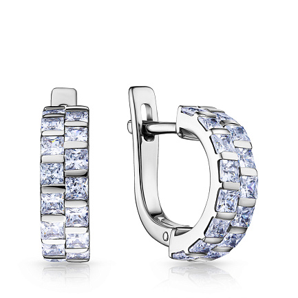 Серьги с английским замком из серебра с фианитом