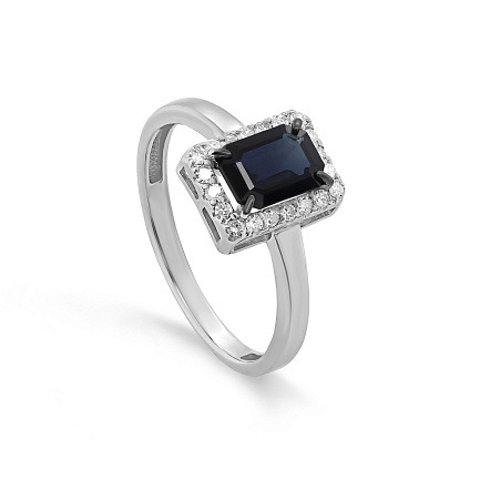 Кольцо из белого золота с бриллиантами, сапфиром