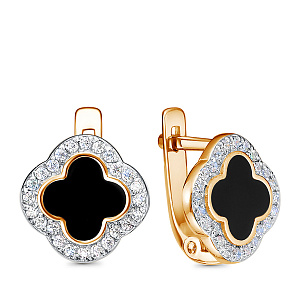 Серьги с английским замком из красного золота с фианитами