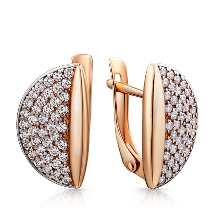 Серьги с английским замком из красного золота с фианитом