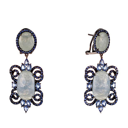 Серьги из золота с корундами, сапфирами