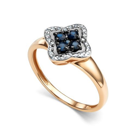Кольцо из красного золота с бриллиантами, сапфиром