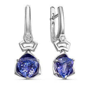 Серьги с английским замком из белого золота с танзанитами, бриллиантами
