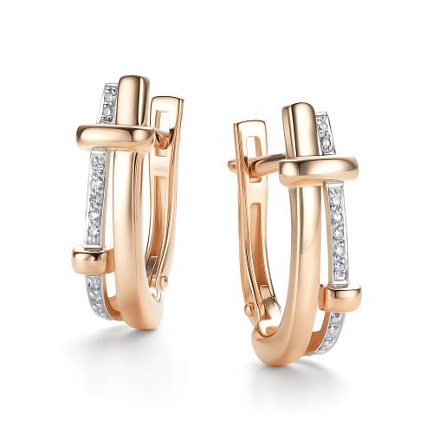 Серьги с английским замком из красного золота с бриллиантами