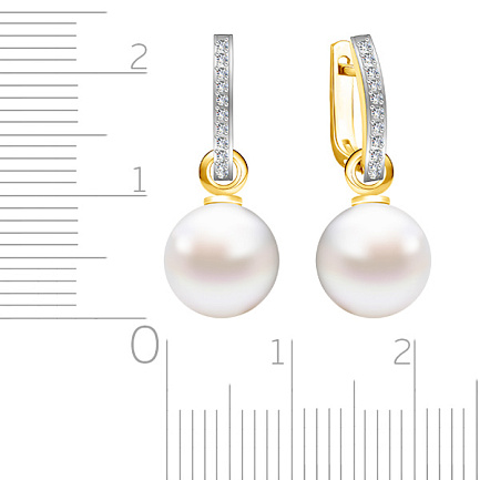 Серьги из желтого золота с бриллиантами, жемчугом