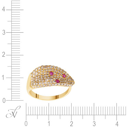 Кольцо из желтого золота с бриллиантами, рубинами