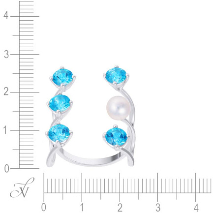 Кольцо из белого золота с жемчугом, топазами